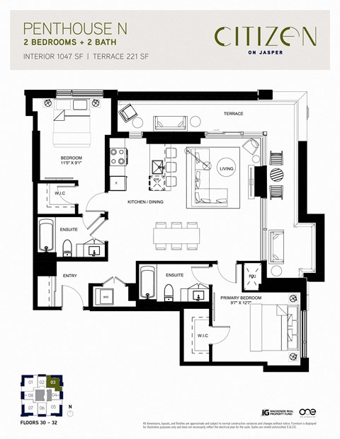 2 bed 2.5 bath Penthouse N at Citizen on Jasper, Edmonton